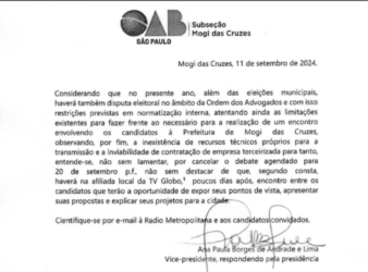 Debate da OAB e Metropolitana é cancelado por falta de estrutura