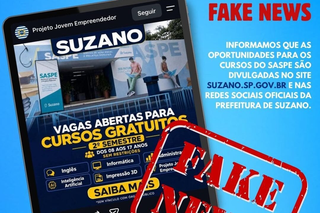 Fake News: Prefeitura de Suzano alerta para anúncios falsos de cursos e contatos de WhatsApp